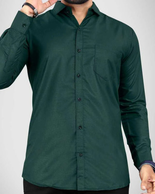 Nmore Men Solid Casual Dark Green Shirt