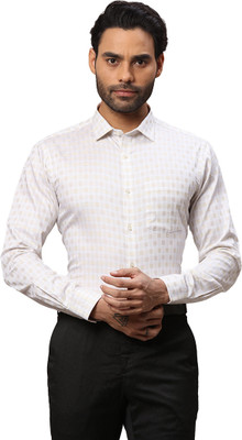 PARK AVENUE Men Checkered Formal Yellow Shirt