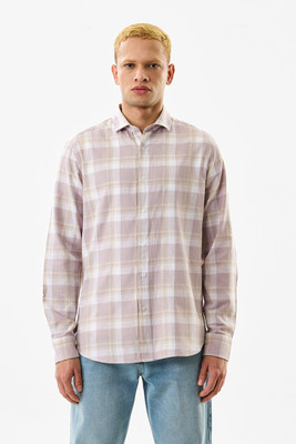 Snitch Men Checkered Casual Pink Shirt