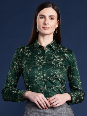 Hancock Women Printed Formal Green Shirt