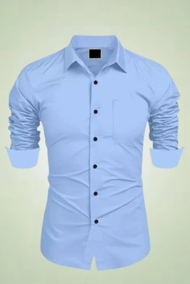 MUMIN Men Self Design Formal Light Blue Shirt
