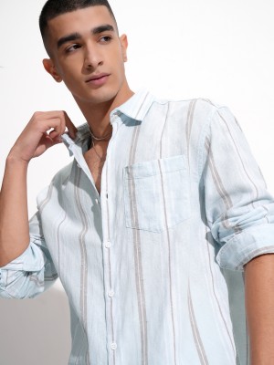 HIGHLANDER Men Striped Casual Blue Shirt