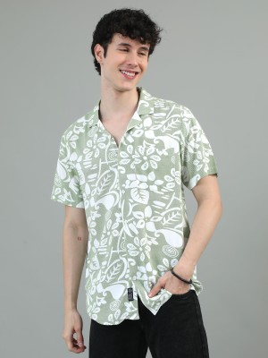 HETIERS Men Printed Casual Light Green Shirt