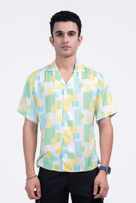 LOOM FASHION Men Geometric Print Casual Yellow, Blue, White Shirt