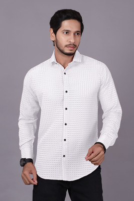 PEARL OCAN Men Self Design Casual White Shirt