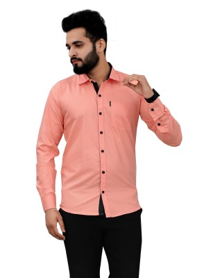 ravendra creation Men Solid Casual Orange Shirt