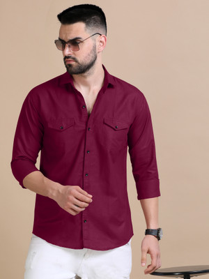 VTEXX Men Solid Casual Purple Shirt