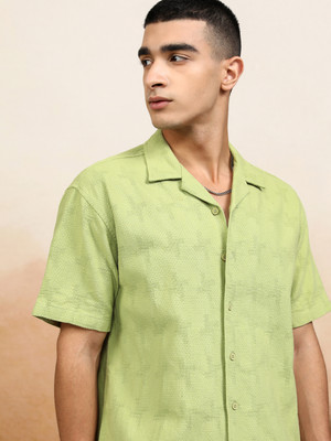 HIGHLANDER Men Self Design Casual Green Shirt