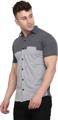 GEUM Men Solid Formal Silver, Grey Shirt