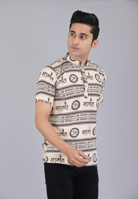 Fab kalakriti Men Printed Casual Cream Shirt