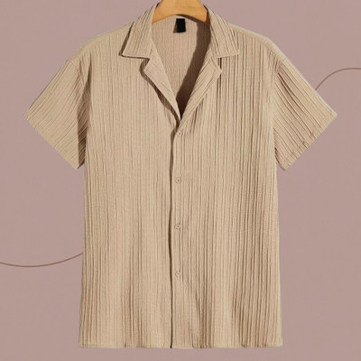 A DEEMOON Men Self Design Formal Gold Shirt