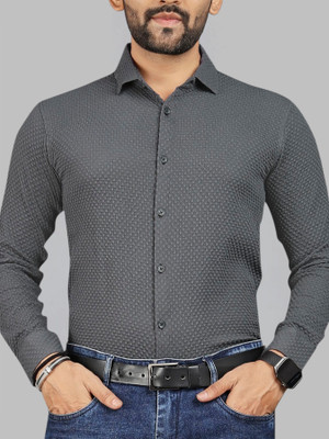 MILDIN Men Self Design Formal Grey Shirt
