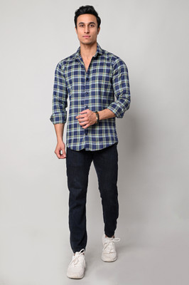 Tanip Men Checkered Casual Green Shirt