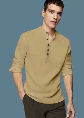 ISUEL FAB Men Solid Casual Beige Shirt