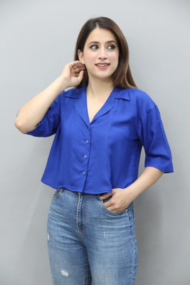 CRAZEVILLA Women Solid Casual Dark Blue Shirt