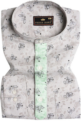 french crown Men Printed Casual Grey, Black, White Shirt