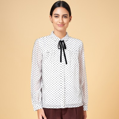 Annabelle by Pantaloons Women Printed Casual White Shirt