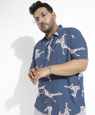 Instafab Plus Men Printed Casual Blue, Beige Shirt
