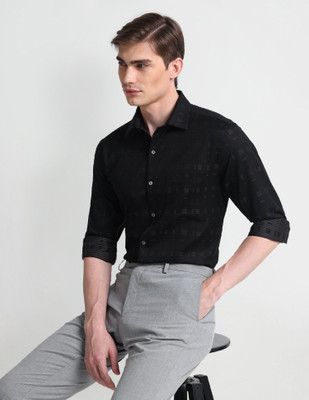 ARROW Men Self Design Formal Black Shirt