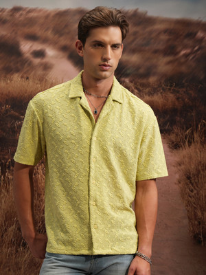 HIGHLANDER Men Self Design Casual Yellow Shirt