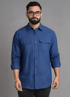 Purever India Men Solid Formal Blue Shirt
