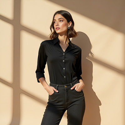 kaarchop Women Solid Formal Black Shirt