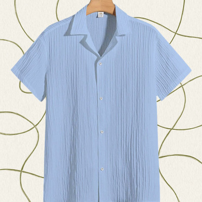 Jenil Fashion Men Striped Casual Light Blue Shirt