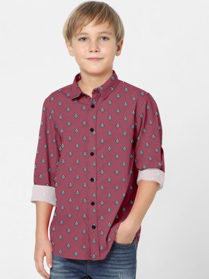 STUD APPARELS Boys Printed Casual Pink Shirt
