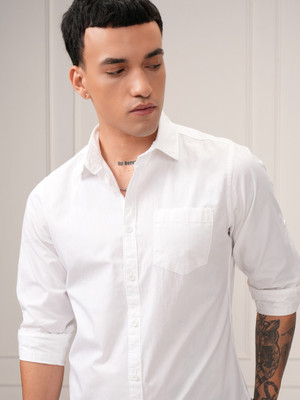 Fab Star Men Solid Casual White Shirt