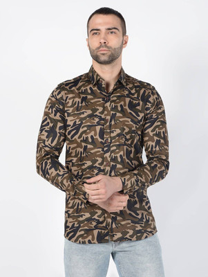 Lee Cross Men Printed Casual Brown Shirt