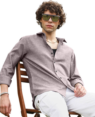 BLUE LIKE Men Solid Casual Beige Shirt