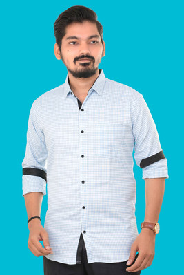 PUBHIZA Men Checkered Casual Light Blue Shirt