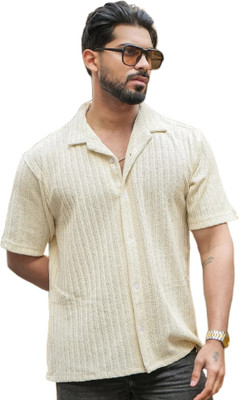 MANIAC Men Self Design Casual White Shirt