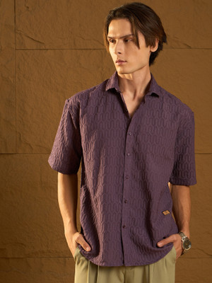 DENNISON Men Self Design Casual Purple Shirt