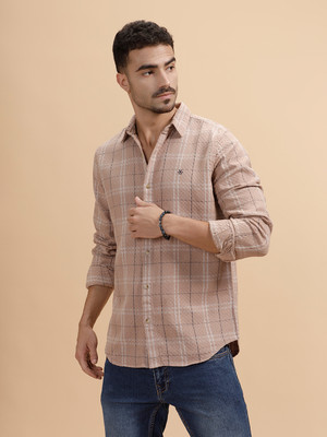 WROGN Men Checkered Casual Pink Shirt