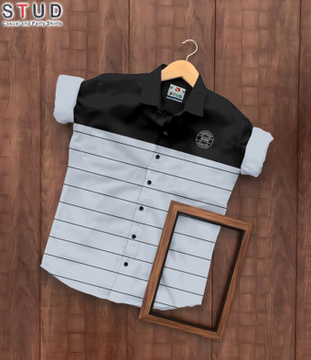 STUD APPARELS Boys Color Block Casual Grey Shirt