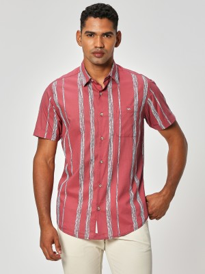 MUFTI Men Striped Casual Pink Shirt