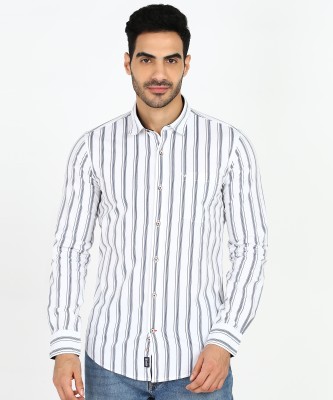 MONTE CARLO Men Striped Casual White Shirt