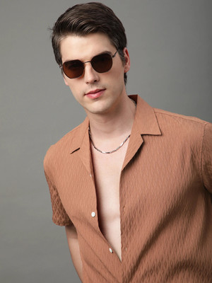 Voroxy Men Self Design Casual Brown Shirt