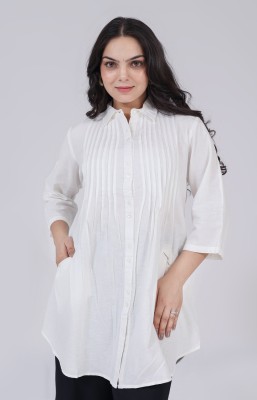 Ethnic Collection Women Solid Casual White Shirt