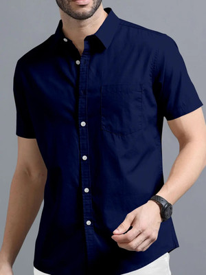 DIMMY Men Solid Casual Dark Blue Shirt
