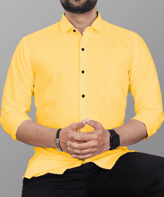 METRONAUT Men Solid Casual Yellow Shirt