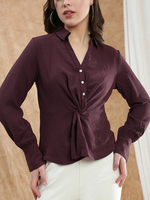 Globus Women Solid Formal Maroon Shirt