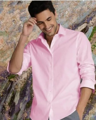 Kalawatia fashion Men Self Design Party Pink Shirt