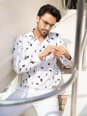 RARE RABBIT Men Printed Casual White Shirt