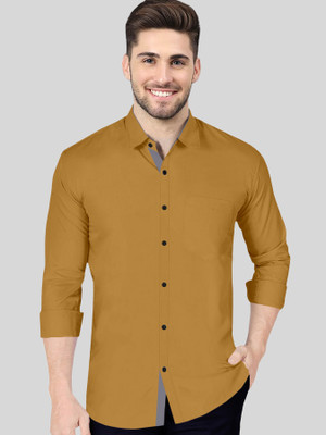 VTEXX Men Solid Casual Yellow Shirt