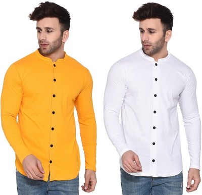 GEUM Men Solid Casual White, Yellow Shirt(Pack of 2)