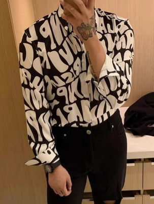 Hityyani Men Printed Formal White Shirt