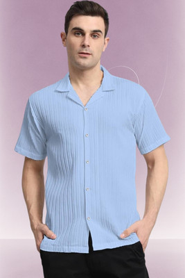 A Dearise Trend Men Solid Casual Light Blue Shirt