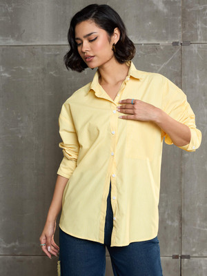 SASSAFRAS Women Printed Casual Yellow Shirt